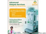 The image shows a medical device, specifically a dialysis machine, in a hospital setting. The device is white in color and ha...