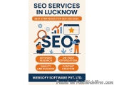 The image is an advertisement for SEO services in lucknow. It has a white background with orange and blue text that reads "SE...