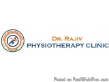 The image is a logo of Dr. Rajiv Physiotherapy Clinic. The logo is circular in shape and has a blue background with a green a...