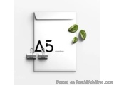 The image shows a white envelope with the letter "A5" written on it in black capital letters. The envelope is placed on a whi...