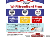 The image is an advertisement for TriplePlay Stream Fiber Wi-Fi Broadband Plans. It has a blue and white color scheme with th...