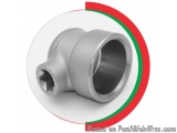 The image shows a stainless steel pipe fitting with a threaded end. The fitting is cylindrical in shape and has a threaded ni...