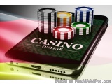 The image shows a smartphone with the word "CASINO" written on the screen in bold letters. On top of the screen, there are se...