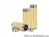 The image shows three cylindrical tumblers made of bamboo. The tumbler on the left is made of a light-colored wood, while the...
