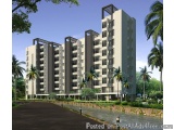 The image is a 3D rendering of a modern apartment building. The building is tall and has multiple floors, with balconies on e...