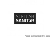 The image is a black square with white text in the center. The text reads "STELLAR SANITÁR" in a bold, sans-serif font. The w...