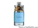 The image is of a perfume bottle. The bottle is cylindrical in shape with a silver cap on top. The body of the bottle is ligh...