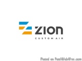 The image is a logo for a company called ZION Custom Air. The logo is a combination of the letters "ZION" in a modern, sans-s...
