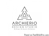 The image is a logo for Archierio Design Studio. It is a black and white logo with a triangle in the center. The triangle is...