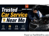 The image is an advertisement for a car service company called Trusted Car Service Near Me. The background of the image is bl...