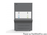 The image shows a gray-colored water dispenser with two water dispensers on top of it. The dispenser has a rectangular shape...