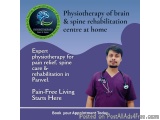 The image is an advertisement for a physiotherapy of brain and spine rehabilitation centre at home. The background is a light...