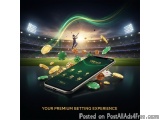 The image is an advertisement for a mobile betting app called "Your Premium Betting Experience". The background of the image...