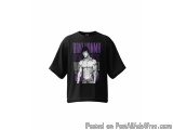The image is of a black t-shirt with a graphic design on the front. The design features a cartoon-like illustration of a musc...