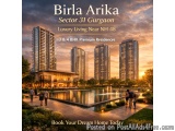 The image is an advertisement for Birla Arika Sector 31 Gurgaon, a luxury living near NH 48. The advertisement features a bea...