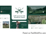 The image is a collage of three different layouts of a WordPress theme for a golf course. The first layout on the left shows...