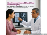 The image shows a doctor and a patient sitting at a desk in front of a computer monitor. The doctor is wearing a white coat a...