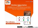 The image is an advertisement for Go Library, a member subscription app. The background is orange and white, and the text is...