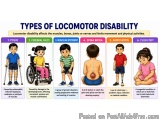 The image is an infographic that explains the types of Locomotor Disability. It has a title at the top that reads "Types of L...