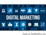 The image is a graphic design with a blue background and white text that reads "DIGITAL MARKETING". The text is in a bold, sa...
