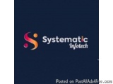 The image is a logo for Systematic Infotech. The logo is a combination of the company's name in white text on a dark blue bac...