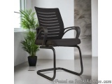 The image shows a modern office chair with a black metal frame and a black seat. The chair has a high backrest with a perfora...