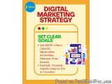 The image is an infographic that explains how to set clear goals for a digital marketing strategy. It has a yellow background...