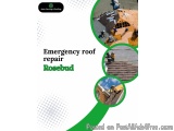 The image is a collage of four circular images that represent emergency roof repair in Rosebud, Australia. The first image on...