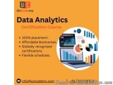 The image is an advertisement for a Data Analytics Certification Course. The background is orange and the text is in black. O...