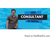 The image is a banner or advertisement for a SEO consultant in Nepal. It has a blue background with a white text that reads "...