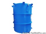 The image shows a blue-colored cylindrical object with a flat top and a flat bottom. It appears to be made of metal and has a...