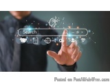 The image shows a person's hand pressing a button on a touch screen interface. The interface has a search bar at the top with...