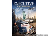 The image is a cover of a book titled "Executive Visa Services". The background of the cover is a cityscape with the Statue o...