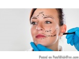 The image shows a close-up of a woman's face with a line drawn on it. The line is labeled "LIFT", "FILL", and "PLUMP". The wo...