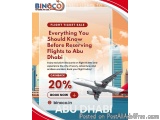 The image is an advertisement for a flight ticket sale at Binoco in Abu Dhabi. The background of the image is a cityscape of...