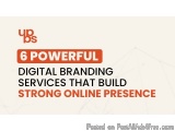 The image is a graphic design with a white background and orange text. The text reads "6 Powerful Digital Branding Services T...