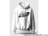 The image is of a white hoodie with a black and white graphic design on the front. The design features the words "BLOOD PEERS...