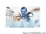 The image is a digital collage of three men. The background is a light blue color with a white border. On the left side of th...