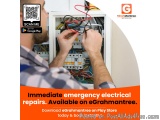 The image shows a man working on an electrical panel with multiple wires and cables. He is holding a pair of pliers and appea...