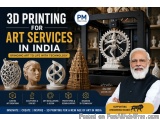 The image is an advertisement for 3D printing for art services in India. The background of the image is a black and white pho...