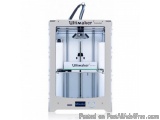 The image shows a 3D printer, specifically the Ultimaker 2 Extended model. It is a white-colored machine with a sleek and mod...