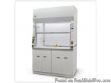 This image shows a laboratory equipment, specifically a laboratory bench with a white cabinet. The bench is made of metal and...