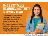 The image is an advertisement for the best Tally Training Institute in Hyderabad. It features a young woman with long dark ha...