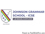 The image is a logo of Johnson Grammar School - ICSE (School of English Language Arts) in India. The logo is a shield with a...
