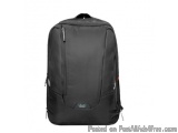 The image is of a black backpack. It has a rectangular shape with a top handle and adjustable shoulder straps. The backpack h...