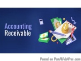 The image is a graphic design that represents the concept of accounting receivable. It has a blue background with white text...