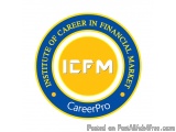 The image is a circular logo of the Institute of Career in Financial Market (ICFM) CareerPro. The logo is blue and yellow in...