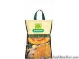 The image is of a tote bag with a green handle. The bag is made of a light-colored fabric with a floral pattern on the top an...