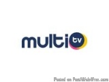 The image is a logo for a company called "multitv". The logo is written in a modern, sans-serif font and is in a dark blue co...