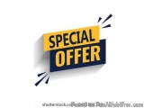 The image is a graphic design of a special offer banner. The banner is rectangular in shape and has a blue background with a...